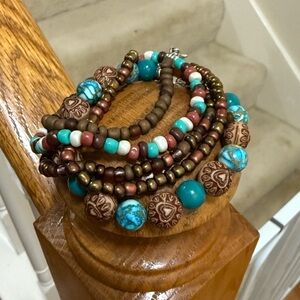Handmade Bohemian Beaded Bracelet Set - Turquoise and Brown
